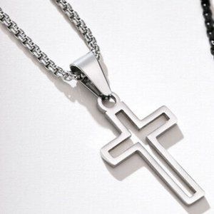 New Men 925 Silver Cross Necklace